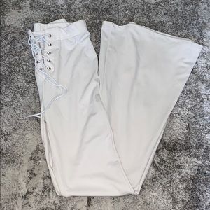 SHEIN Lace Up White Flare Pants